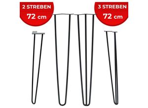 4251807409480 - Hairpin Tischbeine - 4er Set Metall aus Stahl 2 oder 3 Streben Größenwahl Schwarz - Haarnadel Möbelfüße Hairpin Legs Haarnadelbeine