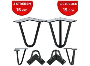 4251807409497 - Hairpin Tischbeine - 4er Set Metall aus Stahl 2 oder 3 Streben Größenwahl Schwarz - Haarnadel Möbelfüße Hairpin Legs Haarnadelbeine