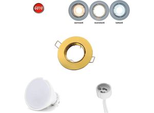 4251810806900 - Led Line - Einbaustrahler GU10 Einbaurahmen 35° Schwenkbar Ø80mm Bohrloch Aluminium inkl GU10 5W Kaltweiß 350 Lumen led Leuchtmittel Gold Rund