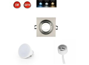 4251810822016 - Einbaustrahler GU10 Einbaurahmen Ø75-85mm Bohrloch Aluminium inkl GU10 5W Warmweiß 350 Lumen led Leuchtmittel Silber Brushed Eckig - Led Line