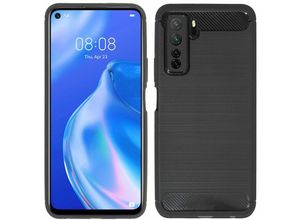 4251810830493 - cofi1453® Silikon Hülle Carbon kompatibel mit HUAWEI P40 LITE 5G Case TPU Soft Handyhülle Cover Schutzhülle Schwarz - Schwarz