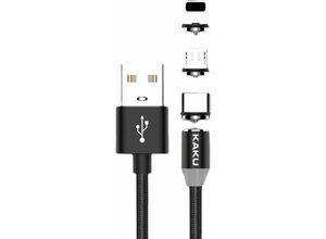 4251810837164 - Markenlos - Kaku 3in1 usb Schnell Ladekabel Datenkabel Micro usb c Typ-C Kabel Stecker 3A 1M Schwarz