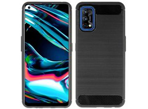 4251810839434 - cofi1453® Silikon Hülle Bumper Carbon kompatibel mit realme 7 Pro Case TPU Soft Handyhülle Cover Schutzhülle Schwarz - Schwarz