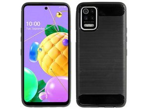 4251810840058 - cofi1453® Silikon Hülle Bumper Carbon kompatibel mit LG K62 Case TPU Soft Handyhülle Cover Schutzhülle Schwarz - Schwarz