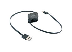 4251810846418 - Markenlos - Schwaiger LKR090M 533 flaches ausziehbares Micro-USB Sync Ladekabel (09 m) schwarz