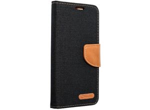 4251810853751 - Elegante Buch-Tasche Hülle Fancy Canvas Book-Style Kartenfächer Wallet Schale kompatibel mit iPhone 12 Mini Schwarz - Schwarz