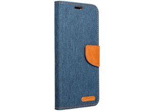 4251810853799 - - Elegante Buch-Tasche Hülle Fancy Canvas Book-Style Kartenfächer Wallet Schale kompatibel mit iPhone 12 Pro Max Dunkelblau - Schwarz