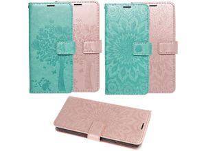 4251810854970 - - Elegante Buch-Tasche Hülle Fancy MezzoBook-Style Kartenfächer Wallet Schale Baum Mandala kompatibel mit iPhone 12 Mini Baum Rosa - Schwarz