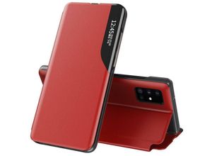 4251810863699 - Markenlos - Eco Leather View Case Buch Tasche Leder Handyhülle Schutzhülle aufklappbare Hülle Standfunktion kompatibel mit Xiaomi Redmi Note 9 Pro Rot