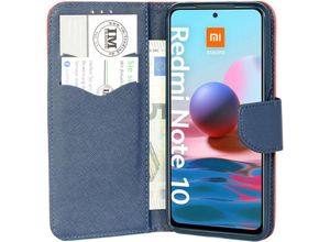 4251810875807 - cofi1453® Buch Tasche Fancy kompatibel mit XIAOMI REDMI NOTE 10 Handy Hülle Etui Brieftasche Schutzhülle mit Standfunktion Kartenfach Rot-Blau