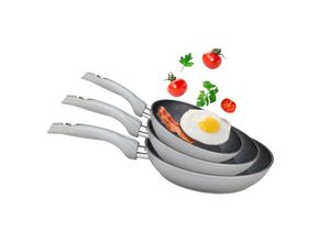 4251810875869 - Cheffinger - 3er Pfannenset Induktion Set Antikratz Bratpfannen Pfanne Antihaft Induktions-Bratpfanne ø 20 cm ø 24 cm ø 28 cm silber