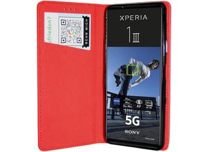 4251810875890 - cofi1453® Elegante Buch-Tasche Hülle Smart Magnet kompatibel mit Sony Xperia 1 III Leder Optik Wallet Book-Style Cover Schale Rot