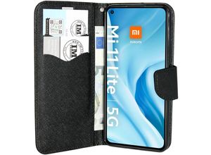 4251810875982 - cofi1453® Buch Tasche Fancy kompatibel mit XIAOMI MI 11 LITE Handy Hülle Etui Brieftasche Schutzhülle mit Standfunktion Kartenfach Schwarz - Schwarz