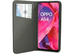 4251810879843 - cofi1453® Buch Tasche Smart kompatibel mit Oppo A54 5G Handy Hülle Etui Brieftasche Schutzhülle mit Standfunktion Kartenfach Schwarz - Schwarz