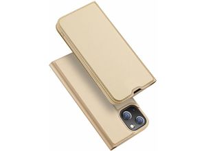 4251810882041 - Buch Tasche Dux Ducis kompatibel mit iPhone 13 Handy Hülle Etui Brieftasche Schutzhülle mit Standfunktion Kartenfach Gold