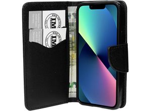 4251810883741 - cofi1453® Buch Tasche Fancy kompatibel mit iPhone 13 Handy Hülle Etui Brieftasche Schutzhülle mit Standfunktion Kartenfach Schwarz - Schwarz