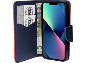 4251810883796 - cofi1453® Buch Tasche Fancy kompatibel mit iPhone 13 Handy Hülle Etui Brieftasche Schutzhülle mit Standfunktion Kartenfach Rot-Blau - Schwarz