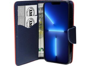 4251810883864 - cofi1453® Buch Tasche Fancy kompatibel mit iPhone 13 Pro Handy Hülle Etui Brieftasche Schutzhülle mit Standfunktion Kartenfach Rot-Blau - Schwarz