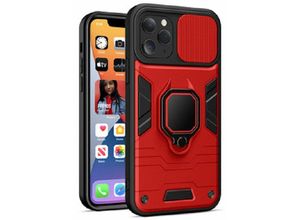 4251810883901 - Markenlos - Handy Hülle mit Kameraschutz Panzerhülle Stoßfest Bumper Cover Outdoor Hülle mit Ring Magnet Halter kompatibel mit iPhone 13 rot