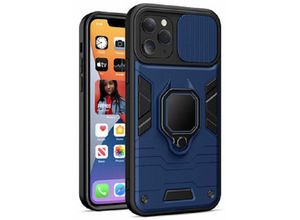 4251810883918 - Markenlos - Handy Hülle mit Kameraschutz Panzerhülle Stoßfest Bumper Cover Outdoor Hülle mit Ring Magnet Halter kompatibel mit iPhone 13 blau