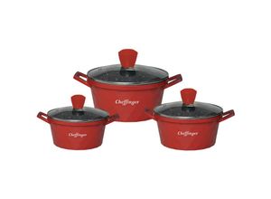 4251810890954 - Cheffinger - Diamant Kochgeschirr 6 teilig Topf Induktion Alu Guss Kochtopfset Marmor Rot