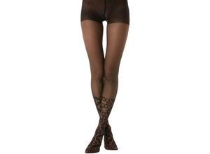 4251810893221 - Cofi 1453 - Damen Strumpfhose hohe Taille gemusterte Strumpfhose Muster unten Optik 40 den für Frauen Collant Moda 1521 schwarz s m