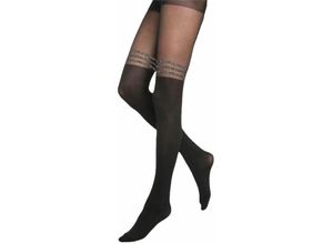 4251810895690 - Damen Strumpfhose mit Overknees Effekt und 3 Streifen Glitzer 40 120 DEN Baumwollzwickel Frauen S M