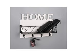 4251820303178 - Home Motiv Wandkorb malin mit Haken Holzwand & Metallkorb Schwarz-Weiß 40x27cm