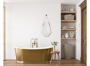 4251820312415 - Dekospiegel MIRRORS AND MORE Emmi gold (goldfarbig) B485cm H66cm Kunststoff Spiegel sechseckige Form dekoratives Lederband