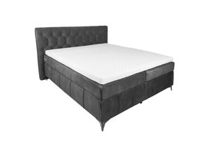 4251854714230 - riess-ambiente Boxspringbett EUPHORIA - 180x200cm anthrazit Samt inkl Matratze und Topper