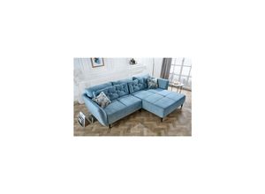 4251854726950 - riess-ambiente Ecksofa MARRAKESCH - 245cm aqua blau Samt Metallfüße inklusive Kissen