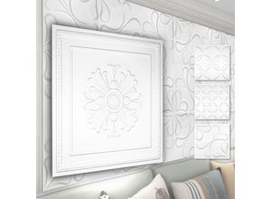 4251874656923 - Hexim - 3D Wandpaneele aus pvc Kunststoff - weiße Wandverkleidung mit 3D Optik - Blumen Motive 1 Platte   Muster HD050