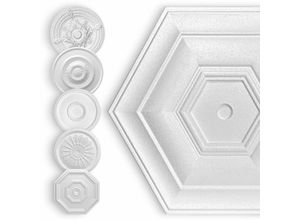 4251874684742 - Stuckrosette Styropor EPS weiß Deckenrosette rund & eckig Innendekor für Decke & Wand 50cm Sechseck