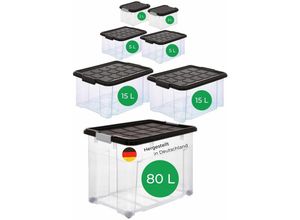 4251888511911 - Novatool - Aufbewahrungsbox Aufbewahrungsbox mit Deckel 1x80 l + 2x 15L + 2x 5L + 2x 2L - Transparent