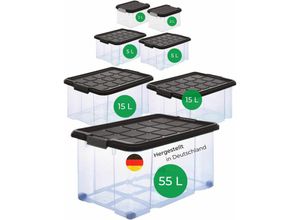 4251888511928 - Novatool - Aufbewahrungsbox Aufbewahrungsbox mit Deckel 1x55 l + 2x 15L + 2x 5L + 2x 2L - Transparent