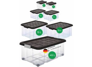 4251888511935 - Novatool - Aufbewahrungsbox Aufbewahrungsbox mit Deckel 1x45 l + 2x 15L + 2x 5L + 2x 2L - Transparent