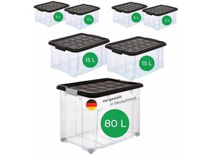 4251888511942 - Novatool - Aufbewahrungsbox Aufbewahrungsbox mit Deckel 1x80 l + 2x 15L + 4x 5L - Transparent