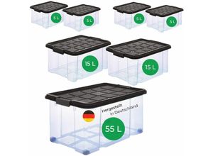 4251888511959 - Novatool - Aufbewahrungsbox Aufbewahrungsbox mit Deckel 1x55 l + 2x 15L + 4x 5L - Transparent