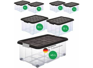 4251888511966 - Novatool - Aufbewahrungsbox Aufbewahrungsbox mit Deckel 1x45 l + 2x 15L + 4x 5L - Transparent