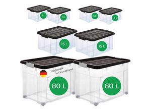 4251888511973 - Novatool - Aufbewahrungsbox Aufbewahrungsbox mit Deckel 2x80 l + 2x 15L + 4x 5L - Transparent