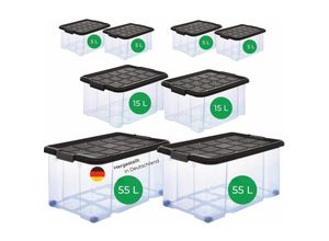 4251888511980 - Novatool - Aufbewahrungsbox Aufbewahrungsbox mit Deckel 2x55 l + 2x 15L + 4x 5L - Transparent