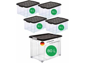 4251888512000 - Novatool - Aufbewahrungsbox Aufbewahrungsbox mit Deckel 1x80 l + 4x 15L - Transparent