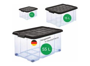 4251888512062 - Novatool Aufbewahrungsbox Aufbewahrungsbox mit Deckel 1x 55 L + 1x 15 L + 1x 5 L - Transparent