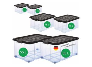 4251888512079 - Novatool Aufbewahrungsbox Aufbewahrungsbox mit Deckel 2x 55 L + 2x 15 L + 2x 5 L - Transparent