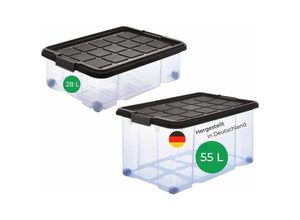 4251888512086 - Novatool Aufbewahrungsbox Aufbewahrungsbox mit Deckel 1x 55 L + 1x 28 L - Transparent