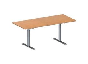 4251898814910 - Genius Konferenztisch MODENA FLEX Rechteck T-Fuß Rundrohr B 1800 x T 800 x H 650-850 mm Buche weißaluminium RAL 9006