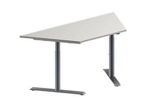 4251898814941 - Genius Konferenztisch MODENA FLEX Trapez T-Fuß Rundrohr B 1600 x T 800 x H 650-850 mm lichtgrau weißaluminium RAL 9006