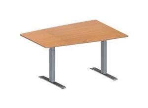 4251898815412 - Genius Konferenztisch MODENA FLEX Tonne T-Fuß Rechteckrohr B 1400 x T 1000 x H 650-850 mm Buche weißaluminium RAL 9006