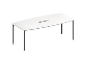 4251898816082 - Genius Konferenztisch MODENA FLEX 6-fach Tischanschlussfeld Boot 4-Fuß Rundrohr B 2000 x H 720-840 mm weiß weißaluminium RAL 9006