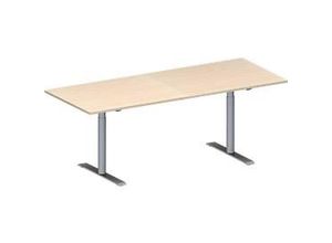 4251898817171 - Genius Konferenztisch MODENA FLEX Rechteck T-Fuß Rundrohr B 2000 x T 800 x H 650-850 mm Ahorn weißaluminium RAL 9006